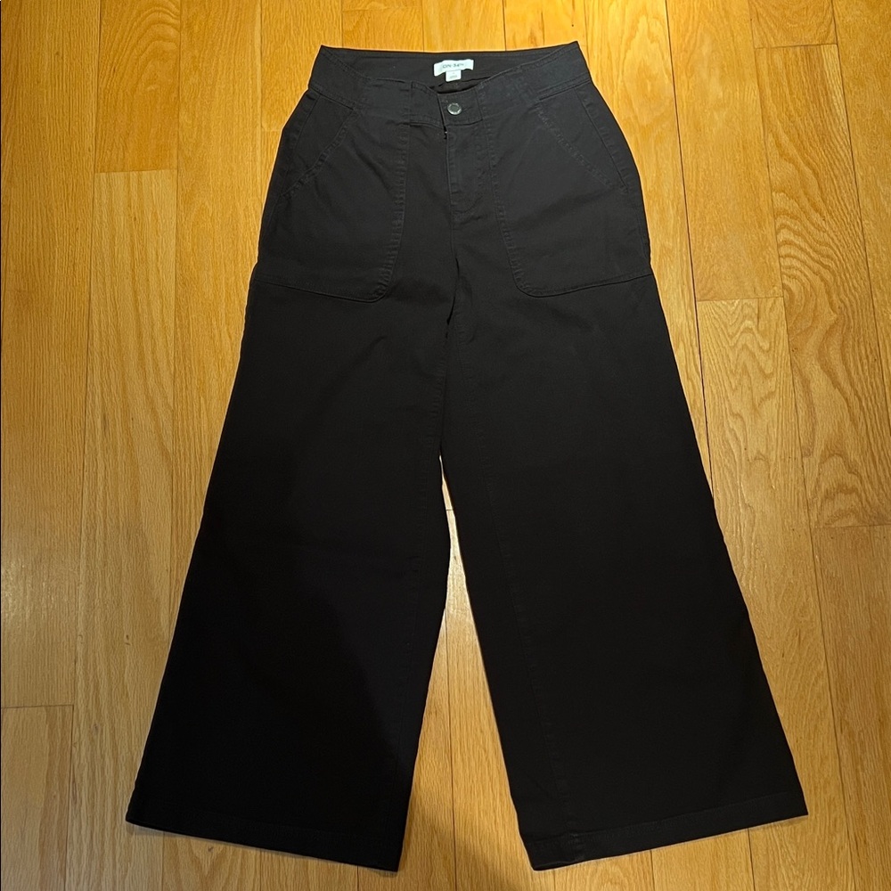 Wide-Leg Black Cotton Pants